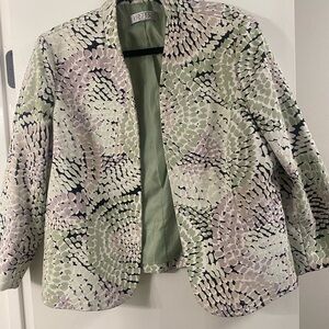 Kasper Mint Green, Cream & Black Patterned Open-Front Blazer